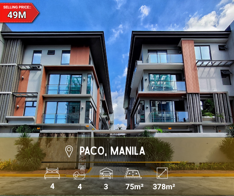 49M Ready For Occupancy  4 Storey Luxury Townhouse Compound Type with 3CG Near Quirino Ave in Paco Manila For Sale - LSS