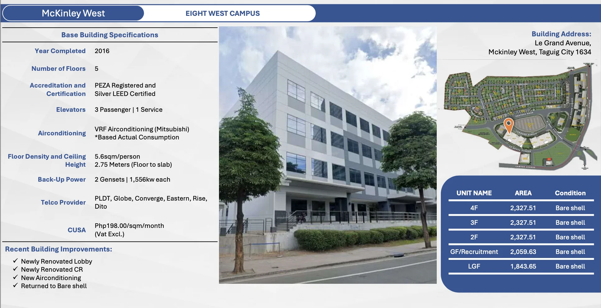 Eight West Campus | 1844sqm Office Space for Rent in Taguig City - Mckinley