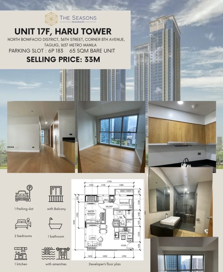 The Seasons | 2BR 65sqm Condo for Sale in Taguig City - Bgc