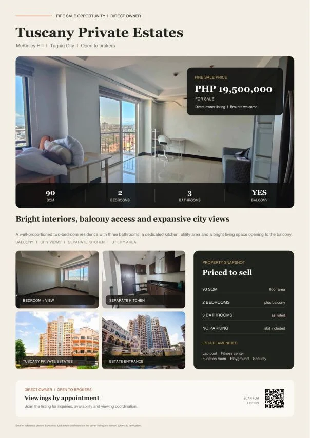 Tuscany Private Estates | 2BR 90sqm Condo for Sale in Taguig City - Mckinley