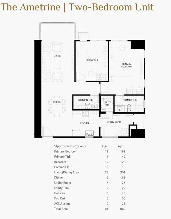 Ametrine - 2-Bedroom Condo For Sale in Pasig City