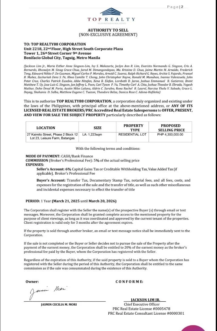 Lot for Sale in Leisure Farms