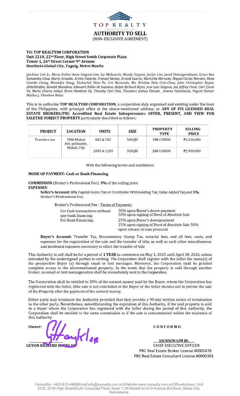 1 Bedroom Condominium for Sale in Travelers Inn Condominium